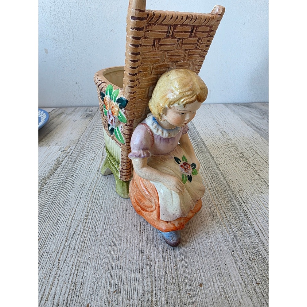 Vintage Japan girl planter ceramic baskets Victorian‎ statue decor